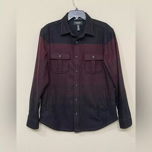 Nordstrom Shop Men’s Black & Burgundy Wool Blend Button Up Heavy Shirt Jacket M